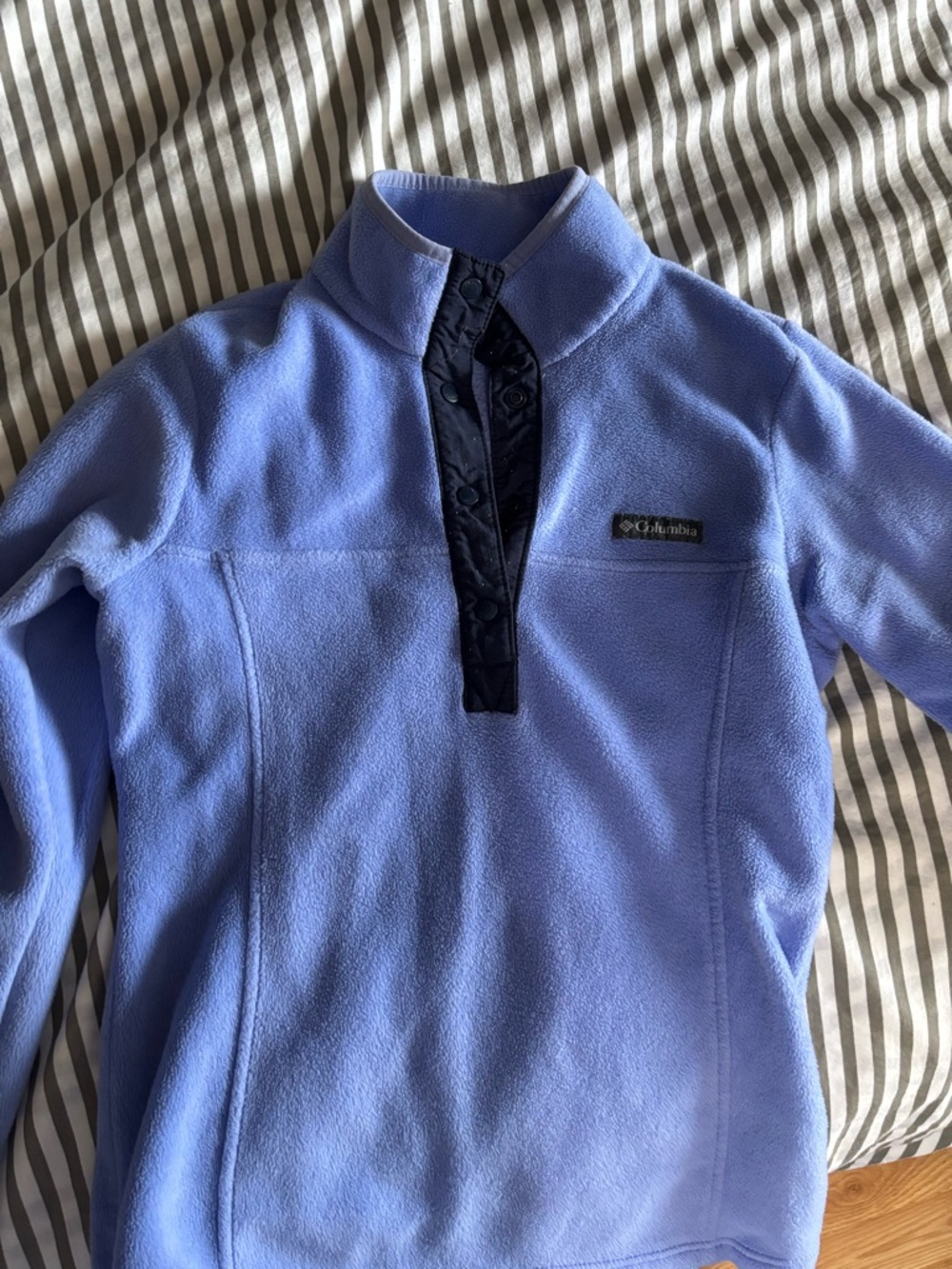 Columbia Men's Light Blue Fleece Zip-Up Pullover with Navy Trim